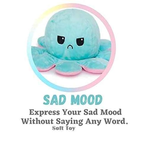 Image of DearJoy Reversible Happy and Sad Octopus Soft Toy Blue Pink - 17cm