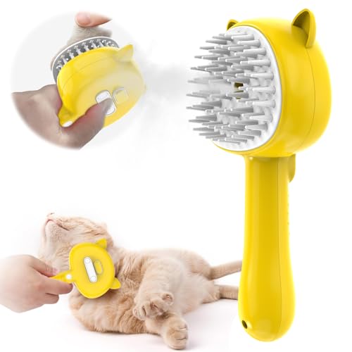 Katzenbürste Mit Dampf, 4 in 1 Dampfbürste Katze, Multifunktionale Katzen Bürste, Katzen Dampfbürste für Massage, Pflege Und Haarentfernung Tierhaarbürste Dampfbürste Mit Wassertank Dampfbürste Katze