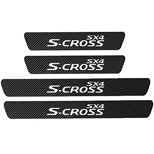4 Pièces Plaques Plinthes en Fibre De Carbone pour Suz-uki SX4 S-Cross 2014-2021, Protection De Seuil De Porte Voiture Kick Plates Door Sill Contre Les Rayures Bandes Décoratives Autocollants Cover