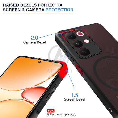 Image of AESTMO Realme 15X / C85 / Narzo 90X 5G Back Cover | 360 Protection | Matte Frosted Hard Back Translucent | Compatible with MagSafe Accessories (Magsaf Matte Case, MagSafe Matte Hard Black Bumber)