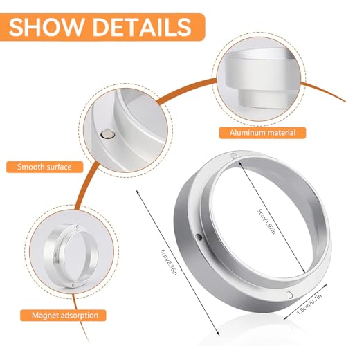 Image of 51mm Portafilter Powder Ring, Stainless Steel Magnetic Powder Ring, Espresso Dosing Funnel Precision Aluminum Alloy Coffee Dosing Ring,Prevent Ground Coffee from Spilling (Silver)