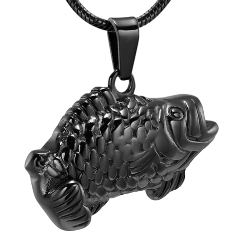 Collier urne poisson en acier inoxydable noir mémoriel