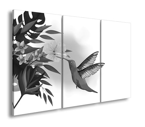 Impression sur toile colibri fleur tropicale XXL 120x80cm de 3 pièces