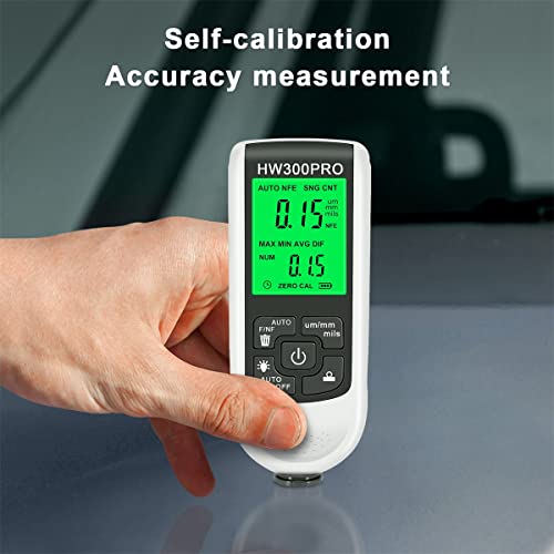 Abizarch Paint Thickness Gauge Meter Fe/NFe Probe Coating Thickness Gauge Professional Multifunctional Car Paint Depth Gauge Test Precise HW-300PRO for Car Automatic Detection(black) (white)