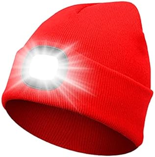 Sminiker Beanie Hat with Light Unisex USB Rechargeable Beanie Cap with Light Headlamp Beanie for Men, Women, Teens Black