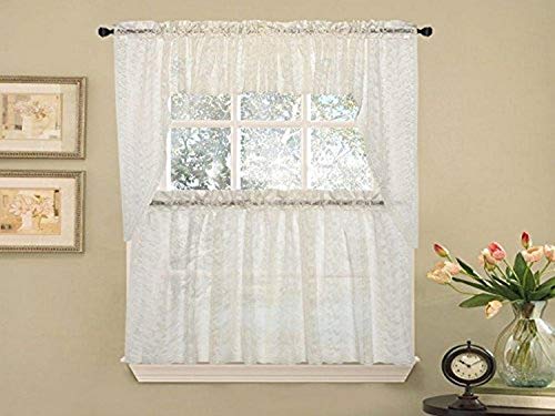 Image of Kitchen Curtains for Windows ✅ 40+ Styles & Colors ✅ Swag, Valance, Tier Sets & Panels ✅ Cafe Curtains for Farmhouse, Rustic, Modern Decor, Priscilla Ivory, 24 inch Tier