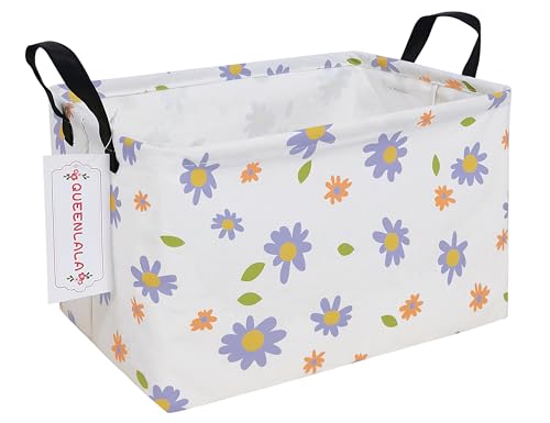 QUEENLALA Rectangular Laundry Hamper/Foldable Nursery Laundry Basket for Organizing/Storage Bin Baskets/Children Toy Office Bedroom/Toy Bin Closet Shelf Baskets（Rec-Purple flowers）