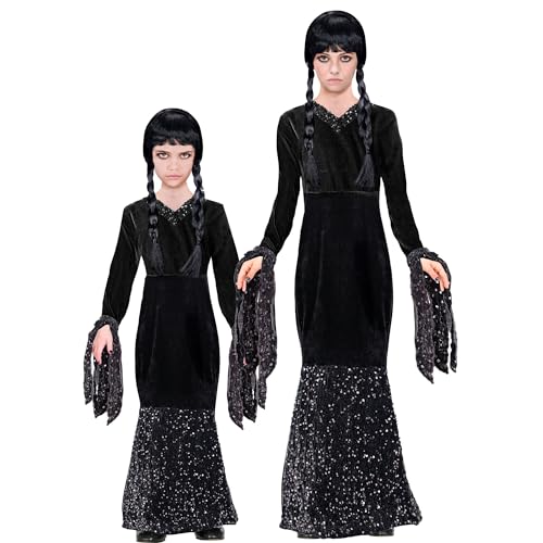 W WIDMANN MILANO Party Fashion - Costume pour enfant Dark Girl, robe longue noire, look gothique, pour Halloween, carnaval