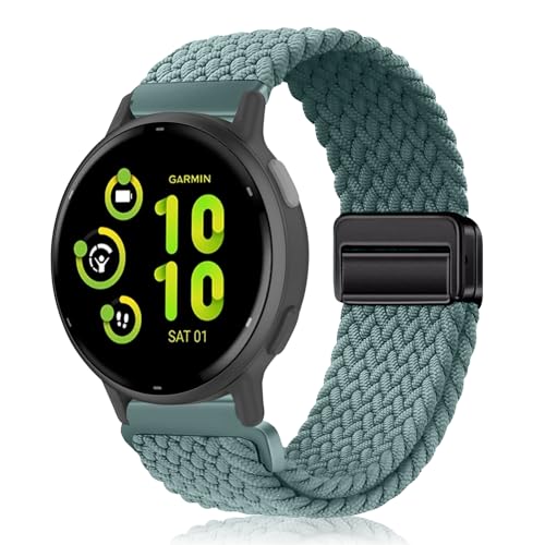 PaceBid 20mm Nylon Correa para Garmin Forerunner 165/165 Music/245/645 music/570 42mm/Vivoactive 5/6, Trenzada Magnética Reloj de Repuesto para Garmin Venu Sq 2/Venu 2 Plus/Approach S50/S44, Verde