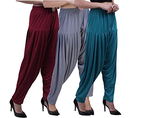 Image of CASUALS Women's Regular Fit Viscose Drawstring Patiala Harem Pants Combo Pack 3
