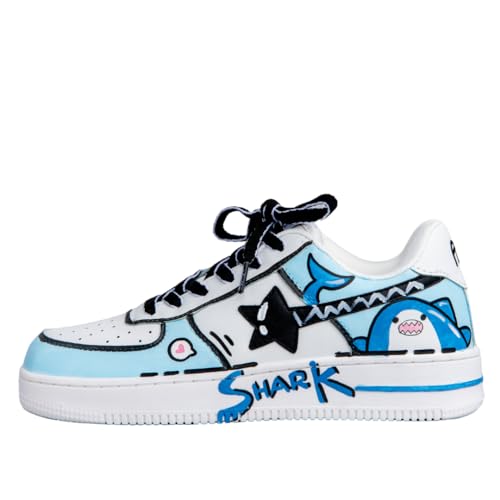 Bobo's House Unisex Hand-Painted Blue Shark Chunky Sneakers Kawaii Ocean-Inspired Vegan Platform Shoes