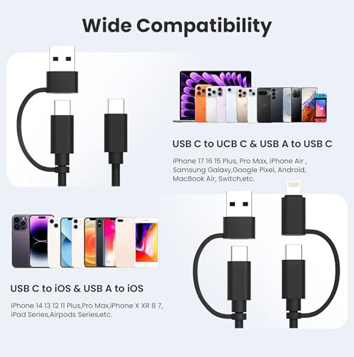 Image of Elebase 4 in 1 Charger Cable 3.3FT,Multi Charging Cord iPhone Charger Cord | Cord with USB /Lightning Adapter for New Apple 17 16 15 Pro Max Air 14 13 Plus,Samsung Galaxy A55,Z Flip 7 FE 6 5 4,Z Fold
