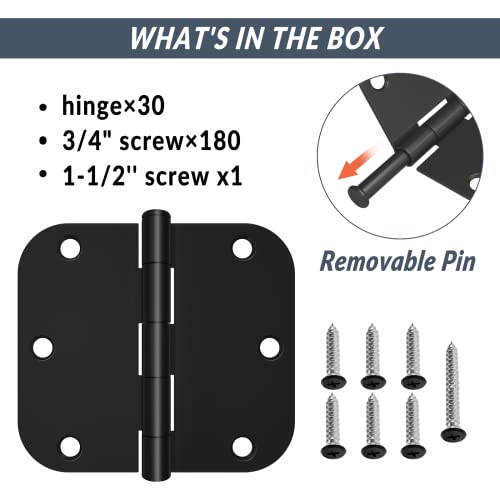 Hosom 78 Pack Rounded Door Hinges 3.5 X 3.5 Inch, 5/8 Radius, Matte Black #TOP3
