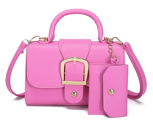 Image of Women Top Handle Clutch Handbag Cute Purse for Girls trendy Small Crossbody Bag Hot Pink