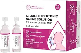 Base Labs 7% Hypertonic Saline Solution for Nebulisers | Sterile 7% Saline Solution for Inhalation | Nebuliser Saline Solution for Nebulizer Devices - 25 Vials 5ml Liquid Unit Dose