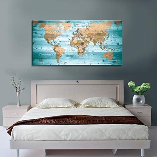Large Wall Art Blue Painting Ready to Hang 40"x78"Large map of the world Framed Wall Art Canvas world Map Decorations Artwork Prints by ZEYDRT - Used condition - Image 3
