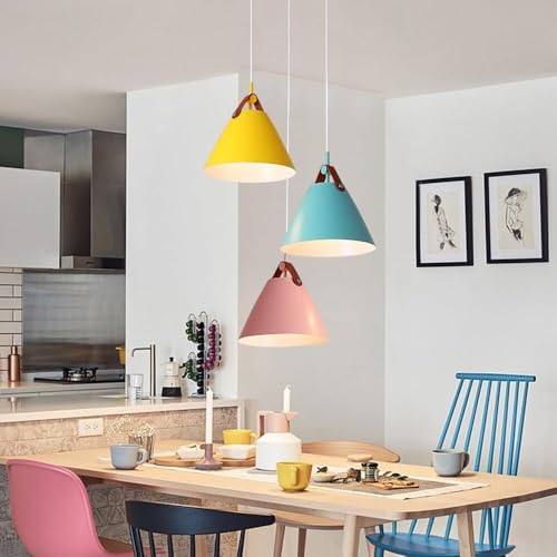 Lampe à suspension macaron jaune E27 pour îlot de cuisine - 7
