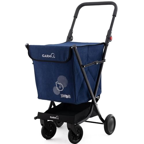 GARMOL Carro de la Compra Plegable 66 litros | Carro de la Compra 4 Ruedas Gran Capacidad | Carrito Compra 4 Ruedas Plegable Color Azul Marino