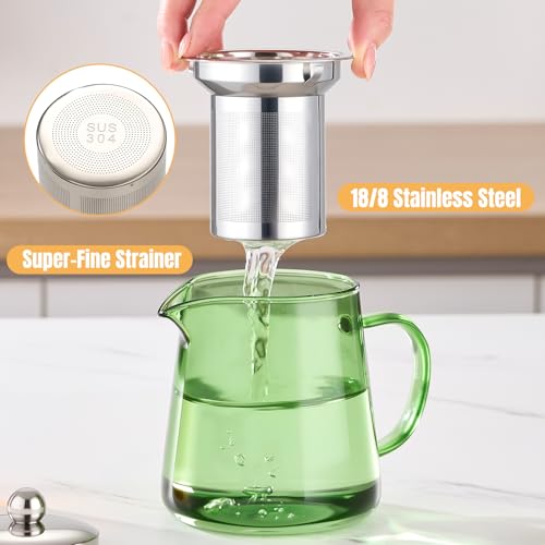 Image of PARACITY Glass Teapot Stovetop 32OZ, Borosilicate Clear Tea Kettle with Removable 18 /8 Stainless Steel Infuser, Teapot Blooming and Loose Leaf Tea Maker Tea Brewer (Green, 550ML)