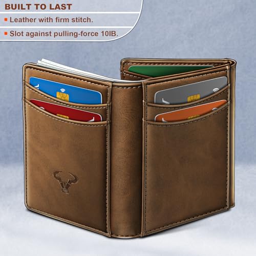 BULLIANT Men Wallet, Slim Front Pocket Leather Wallet Magnetic Closure for Gift Men 12Cards 4.3"*3.4" RFID Blocking3