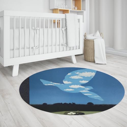 Tapis Antidérapant Rond 200cm Magritte Ciel Bleu | Grand Format Lavable