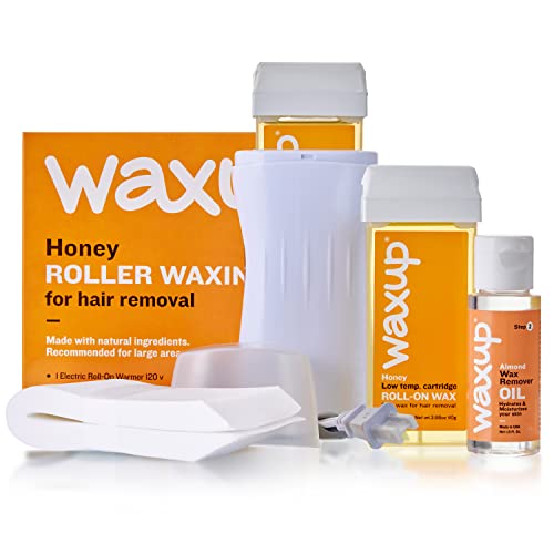 waxup 蜂蜜卷蜡盒,8 包 3.5 盎司(约 99.8 克)含 200 条蜡条,脱毛蜡滚筒套件替换装。