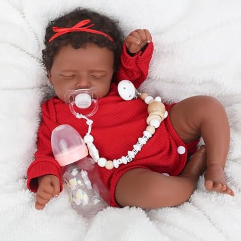 CHAREX Realistic 18 Inch Reborn Baby Doll - African American Sleeping Newborn Handcrafted Lifelike Black Skin Perfect for Kids Aged 3 and Up with Accessories Cover