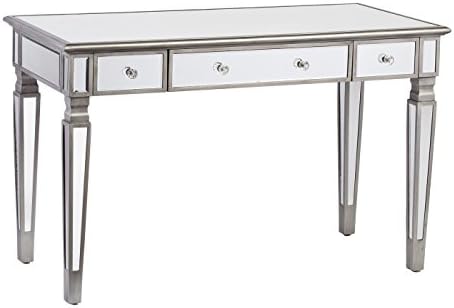 Rectangular Mirrored Writing Desk with 2 Drawers and Keyboard Tray Made w/ Glass and Manufactured Wood in Clear/Gray 30'' H x 48'' W x 23'' D in.
