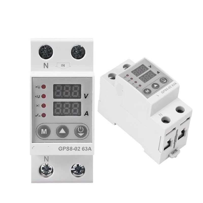 Single Phase Voltage Protector 40A 63A 80A Din Rail 230V Adjustable Voltage Protector Relay with Current Protection 1Pcs(GPS8-02-Upper Wiring,40A)