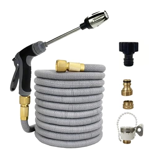 SKDJFHF Retractable stretch hose Flexible And Expandable Garden Hose High Pressure Metal Nozzle Adjustable Spray Mode Gardening Tools(125ft)