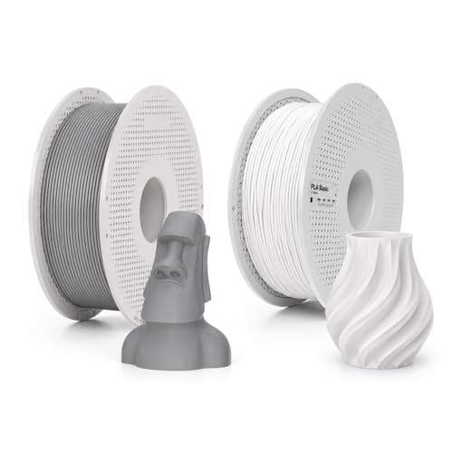 Image of 3IDEA Bambu Lab PLA Basic 3D Printing Filament 1.75mm, 1KG - Jade White & Grey with Reusable Spool, Smooth Finish, Easy Print, AMS Compatible