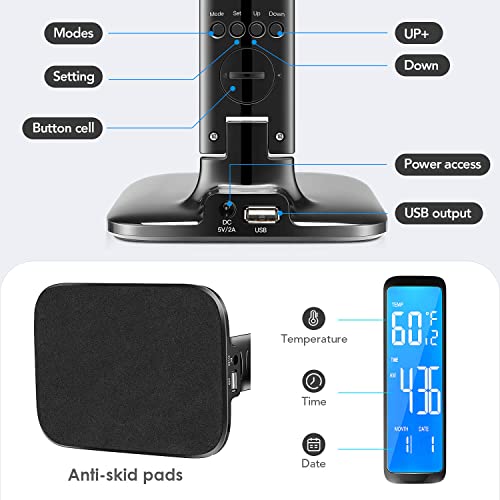 Mubarek Desk Lamps For Home Office, 24W Led Desk Lamp With Usb Charging Port, Adjustable Dimmable Table Lamp With Clock/Date/Temperature, Office Lamp For Desk Light,Study Lamp,Reading Lamp,Night Lamp #TOP3