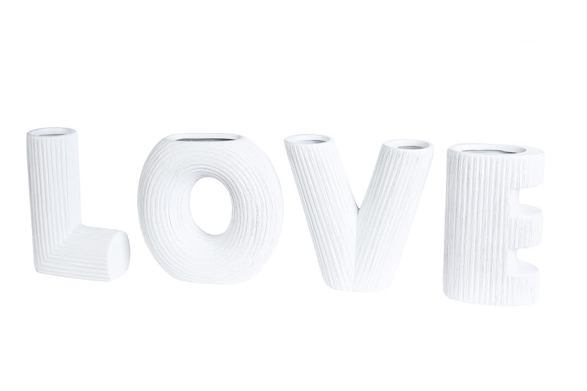 VIBHSA Love Ceramic Vase Set of 4,Modern Minimalist Vase,Flower Vases for Living Room Wedding Party Home Decor,Love Shape Style Vase Set,White Matte Vase (White)-image-3