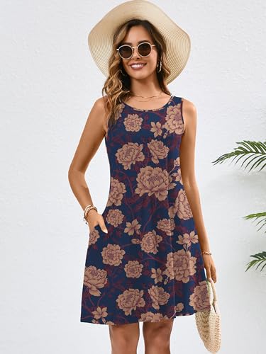 Image of Heymoments Women's Summer Dresses Sleeveless Casual Fashion Loose Swing Button Down Beach Dress with Pockets