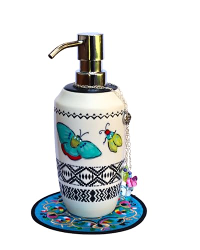 Hand-Painted Ceramic Bohemian Soap Dispenser with Colorful Butterfly Motif for Bathroom and Kitchen Decor - Image 6