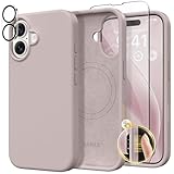 GONEZ iPhone 16用磁気ケース、MagSafe対応 [スクリーンプロテクター + カメラレンズプロテクター]、液体シリコン 耐衝撃保護ケース iPhone 16 6.1インチ用、Light Taro