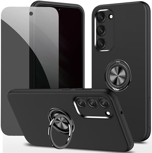 Dechyi Privacidad Funda para Samsung Galaxy S23 5G Carcasa con Anti Espía Vidrio Templado de Privacidad con Soporte de Anillo- Negro