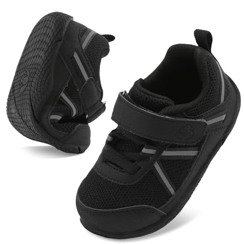 JOINFREE Girls Running Shoes - Non-Slip, Breathable Tennis Sneakers, Lightweight, Toddlers, Walking Shoes - All Black, UK Child 5/5.5