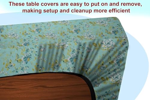 Image of The Furnishing Tree Elastic Cotton Rectangular Center Table Cover 24x36 in Inches Floral Golden Leaf on Blue Base