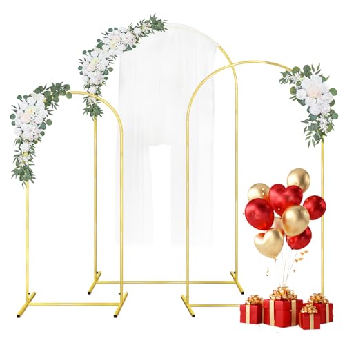 GILPWA Wedding Arch Backdrop Stand 7.2FT, 6.6FT, 6 FT Set of 3 Gold Metal Arch Balloon Stand for Wedding Baby Shower Ceremony Birthday Party Balloon Arch