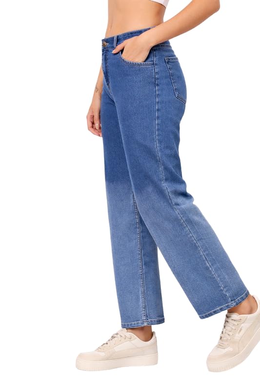 Image of London Hills Women's High Rise Wide Leg Jeans | Relaxed Fit Baggy Denim Pants | Stylish Straight Fit Comfortable Casual Wear Jeans for Women (Black)