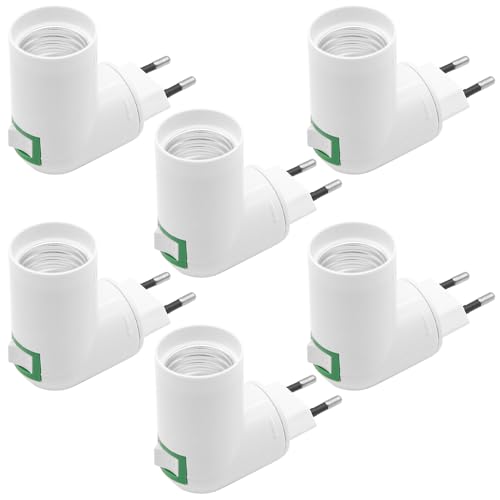 GOIYZTTR 6 Pezzi E27 Portalampada con Interruttore e Spina EU Senza Fili Regolabile Portalampada 180° Ruotabile, AC 230V per Lampada da Parete