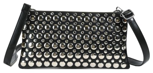 Y2k Crescent Crossbody Purse Women 90s PU Leather Trendy Studded Shoulder Satchels Hobo Bags Punk Underarm Tote Handbag