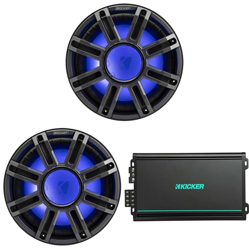 Kicker (2) 51MWF124 - MWF 12-Inch Premium Marine Subwoofer (Free-air) 4-ohm & 48KMA6004 Marine Amp Bundle