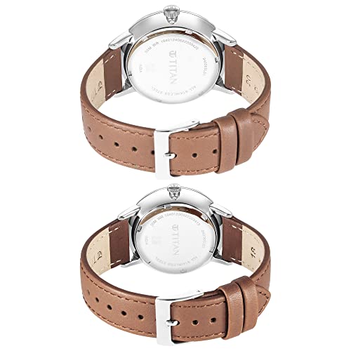 Image of Titan Modern Bandhan Blue Dial Quartz Multifunction Leather Strap Watch for Couple-NS9400694206SL01P