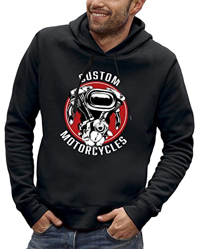 Sweat à capuche biker avec motif moteur de moto pour homme look custom rock