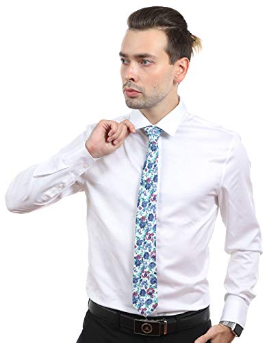 Image of JESLANG Men's Cotton Printed Floral Tie 2.56 inch Skinny Narrow Necktie Various Designs