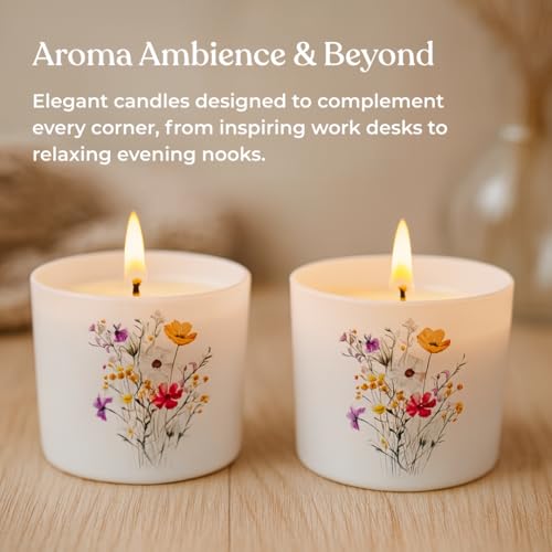 Image of Coffee Scented Candle Set of 2 | Aesthetic Wildflower Print with Rich Coffee Aroma Fragrance Candle | Soy Wax, IFRA Certified | Reusable Floral Scented Candles for Gift & Decoration
