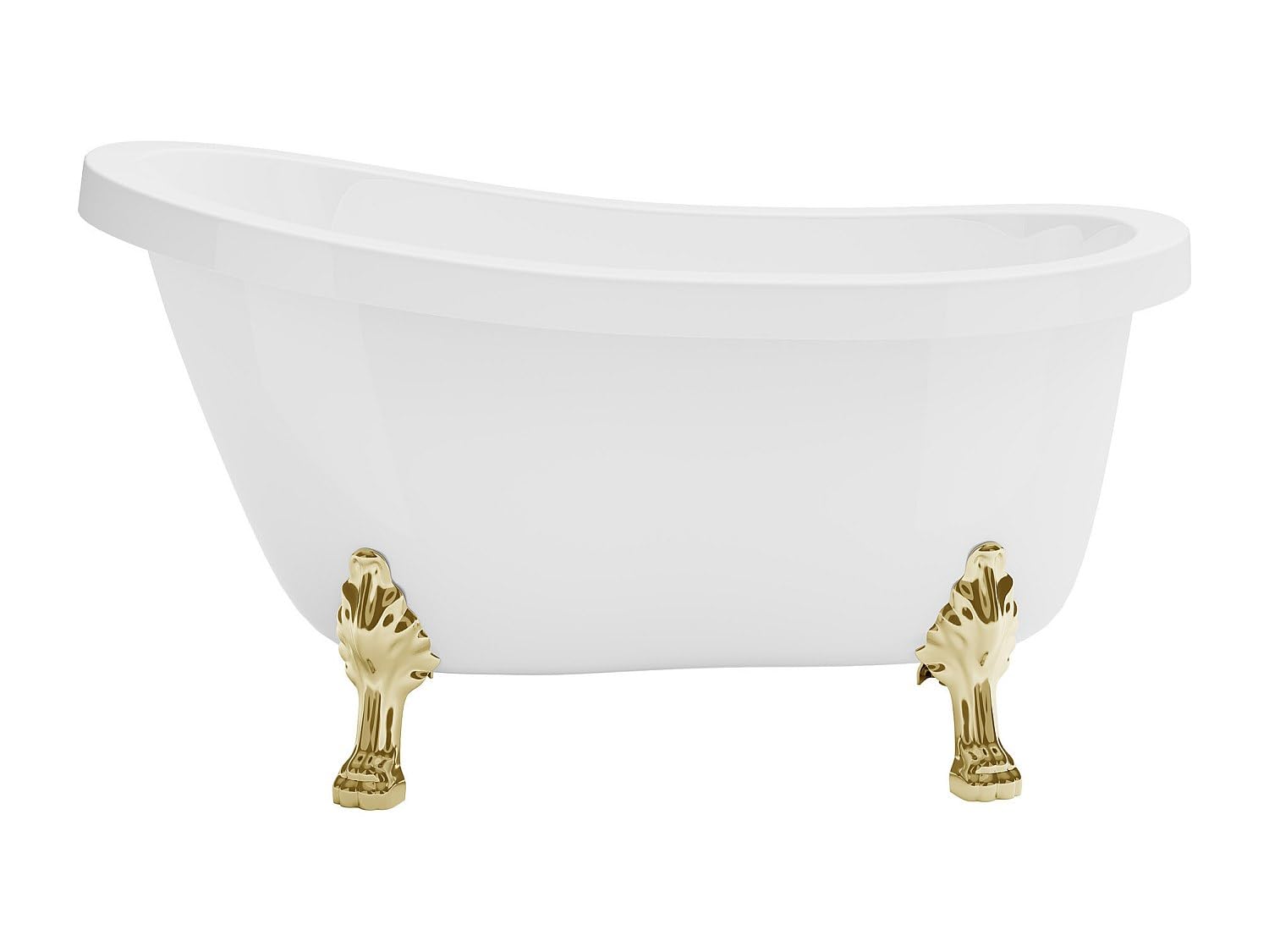 Vente-unique-Bañera retro exenta con patas de león doradas - 200 L - 145 x 74 x 77 cm - blanco - NISOS II