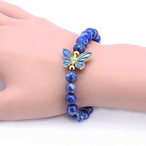 Gem Stone King 8Mm Simulated-Lapis Lazuli Sterling Silver Cloisonne Enamel Butterfly Bracelet For Women #TOP3
